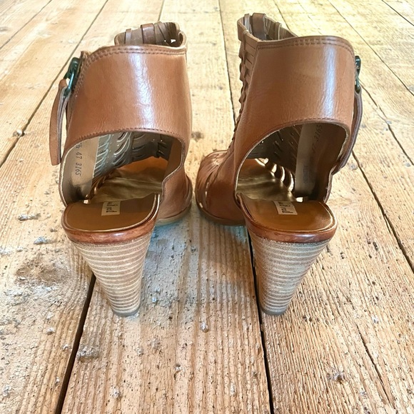 Paul Green Miranda Tan Leather Woven Peep Toe Booties Block Heel US 8 UK 5.5 - Picture 10 of 12